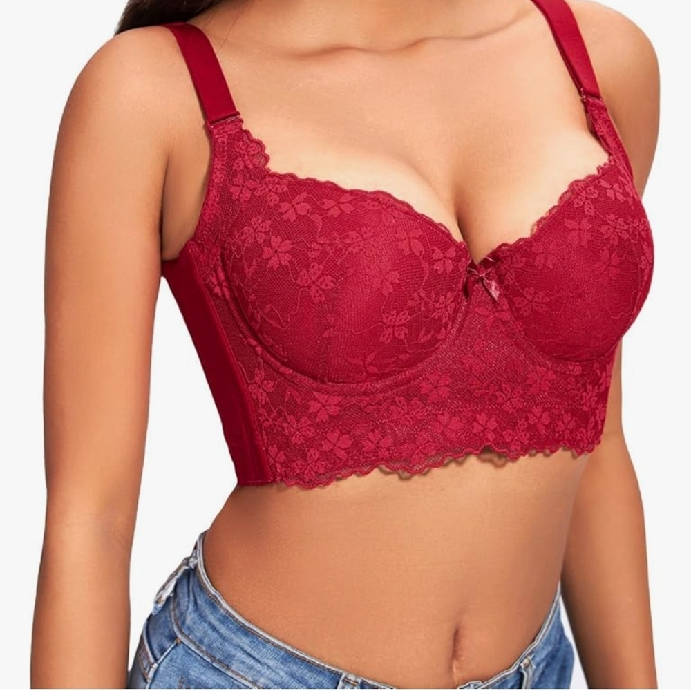 Red Lace Longline Balconette Bra